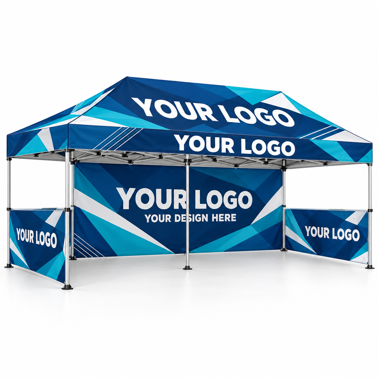 Custom 10' × 20' Premium Canopy Kit with Back Wall & Two Half Side Walls — Silver Frame